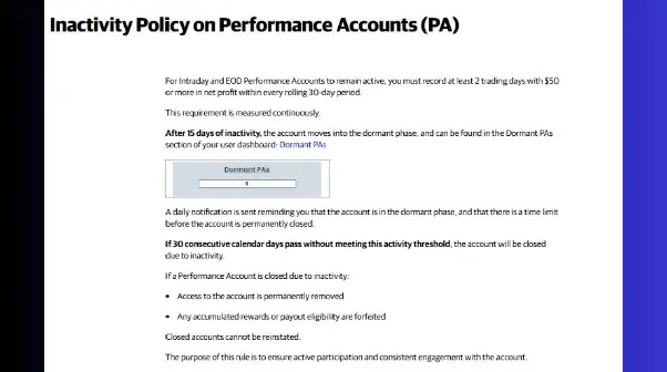Apex Performance Account (PA) inactivity policy