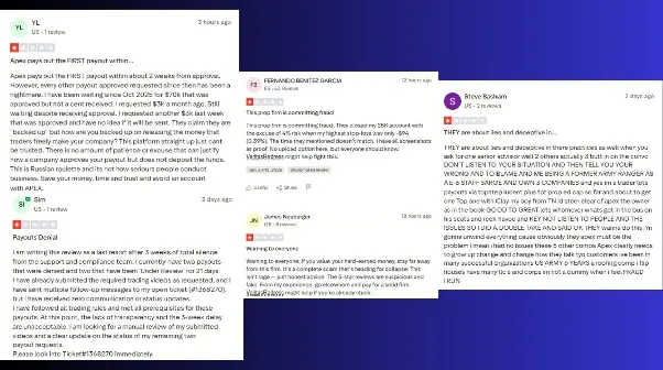 Negative Apex Trader Funding Trustpilot reviews