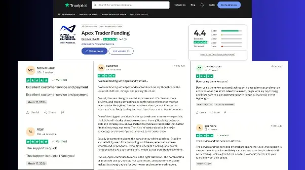 Positive Apex Trader Funding Trustpilot reviews
