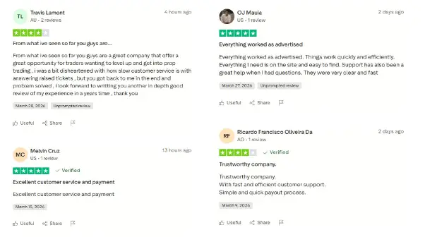 Apex Trader Funding reviews on Trustpilot